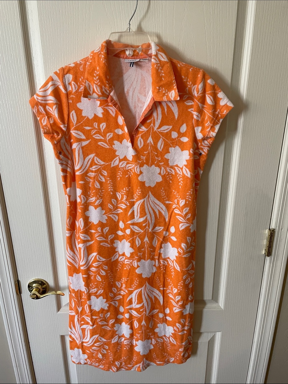 IZOD Terry Swim Coverup - Women's Orange Floral Collared Swim Cover Dress